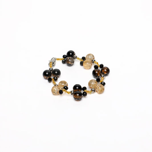 Peach and Black Beaded Bracelet