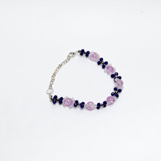 Lavender Crackle Glass and Navy Beaded Bracelet