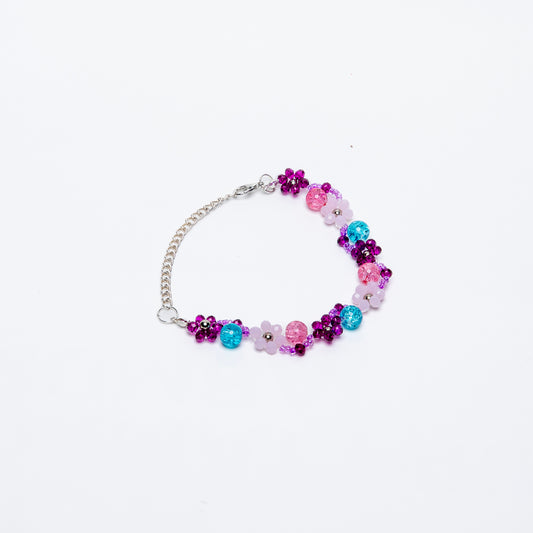 Blossom Breeze Beaded Bracelet-Handmade Pink, Aqua & Purple Floral Jewelry