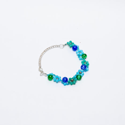 Ocean Breeze Beaded Bracelet – Handmade Aqua & Green Floral Jewelry