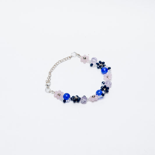 Blossom Charm Beaded Bracelet – Handmade Blue & Pink Floral Jewelry