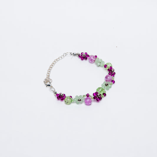 Spring Beaded Bracelet- Handmade Purple & Green Floral Jewelry